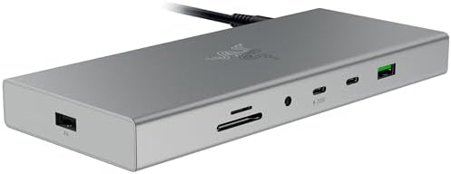 Razer USB 4 Dock: 14 Ports (Type C, Type A, HDMI, DP, Ethernet, SD, 3.5mm) - Dual Monitor Up to 4K 120 Hz - Laptop & Phone Fast Charge - Durable Lightweight Casing - Windows & Mac Compatible - Mercury