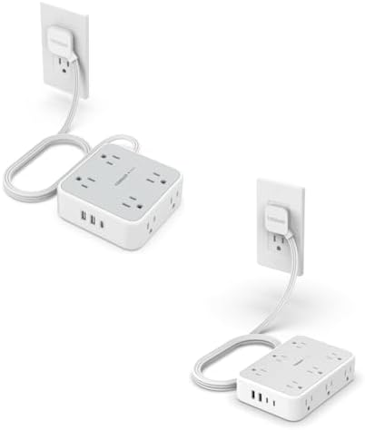 Flat Plug Surge Protector Power Strip Bundle, TESSAN 5 FT Ultra Thin Extension Cord with Multiple Outlets and USB Ports, Surge Protector Flat Plug Office Supplies, Dorm Room Essentials