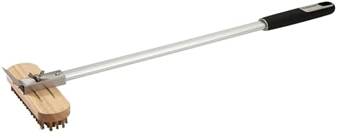 Cuisinart 24” Pizza Stone Cleaning Brush with Rotating Head and Brass Bristles for Easy Cleaning, Lightweight and Durable Long Handle Brush and Scraper for Stubborn Spots, Pizza Oven Accessory