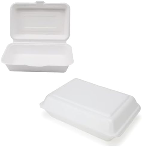 100% Compostable Single Compartment Take Out Food Containers 9x6". 25 Containers, Natural Disposable Bagasse, Eco-Friendly Biodegradable Made of Sugar Cane-Package of 25ct
