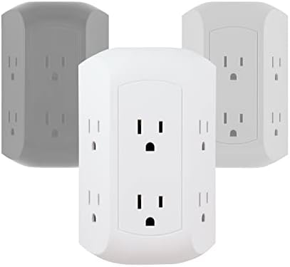 GE Pro 6-Outlet Extender, Surge Protector, Spaced Wall Tap, Side-Access, 3-Prong Power Strip, Charging Station, 560 Joules, UL Listed, White, 43648