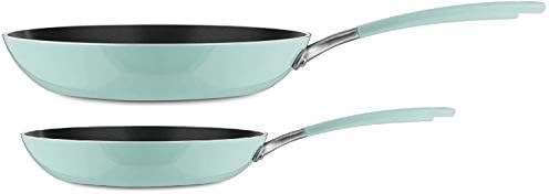 KitchenAid Aluminum Nonstick 10" and 12" Skillets Twin Pack Fry pans, Heavy-Gauge 4.0 Stainless Steel Base Induction Dishwasher Oven Safe, Ice Blue