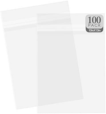 Golden State Art, 100 Pack 10-7/16" x 13-1/4" Acid-Free Clear Sleeves Storage Bags - Fits 10X13 Prints, Photos, Clothing & T Shirts Self Seal