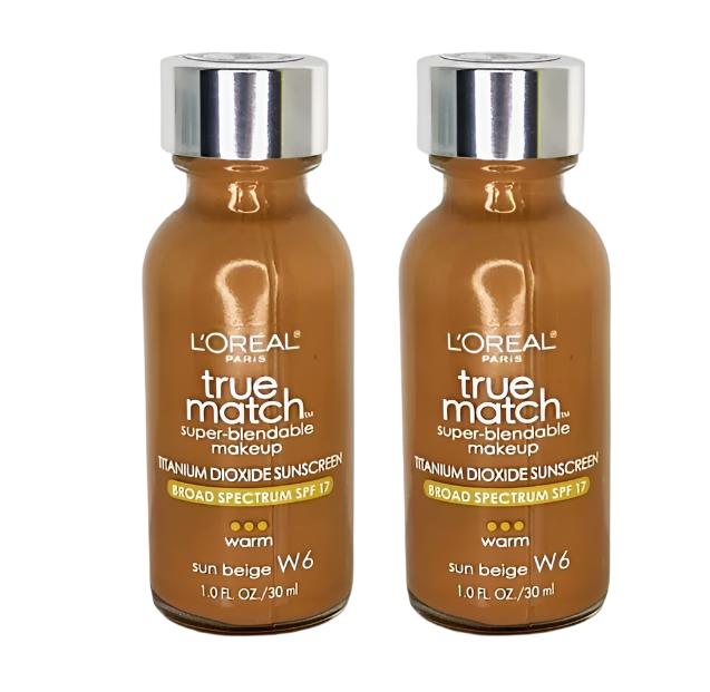 2 Loreal True Match SUPER BLENDABLE MAKEUP Warm SUN BEIGE W6 1 oz Each (868)