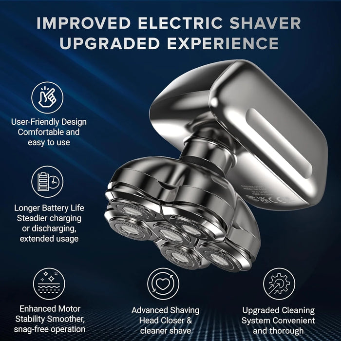 AidallsWellup 6D-1 Men 5-in-1 Electric Head Shaver for Bald Men- Anti-Pinch, Cordless and Rechargeable