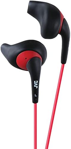 JVC Black and Red Nozzel Secure Comfort Fit Sweat Proof Gumy Sport Earbuds with long colored cord HA-EN10B