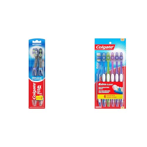 Colgate 360 Floss Tip Battery Powered Toothbrush, Sonic Toothbrush with Soft Bristles & Extra Clean Toothbrush, Soft Toothbrush for Adults, 6 Count (Pack of 1), Packaging May Vary