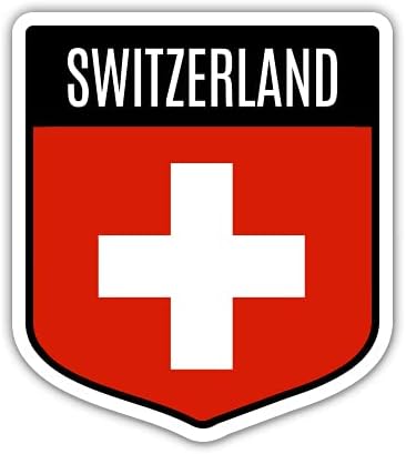 Squiddy Switzerland Flag Shield - Vinyl Sticker for Car, Laptop, Notebook (5" high)