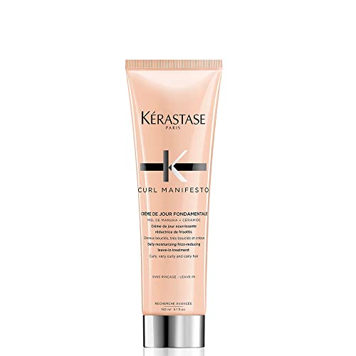 Kerastase Curl Manifesto Crème de Jour Fondamentale Hair Cream - Leave In Treatment & Heat Protectant, Controls Frizz & Enhances Curls, 5.07 Fl Oz