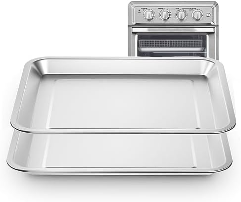2 PCS Stainless Steel Baking Tray Pan Compatible with Cuisinart Toaster Oven Tray,Suitable for Cuisinart Air Fryer TOA-060 and TOA-065, Cookie & Bread Baking Sheet Pan (12.4x10.06 inch)…
