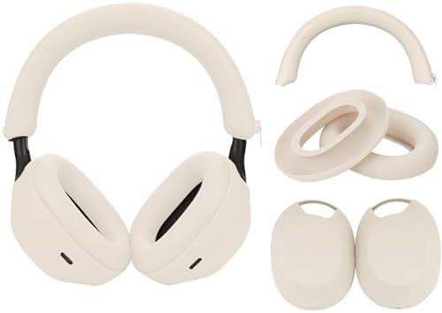 Adhiper 3 Set Case Cover for Sony WH-1000XM5 Headphones,Embody EarPad Cover/Ear Cover/Headband Cover/Headband Cushion Protector,Sweat Proof Soft Silicone Headphones Accessories（Off White）