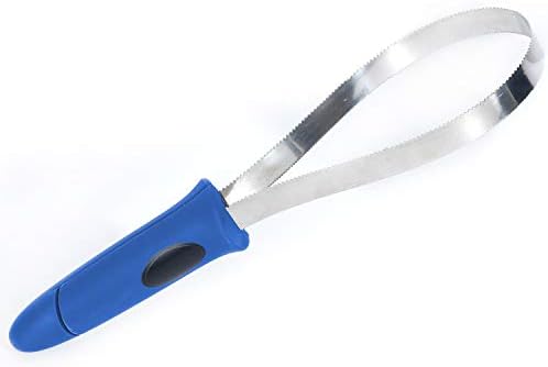 Dual-Sided Shedding Blade with Stainless Steel Blade De-Shedding Tool for All Dog Coat Types- Soft Touch Grip (BLUE)