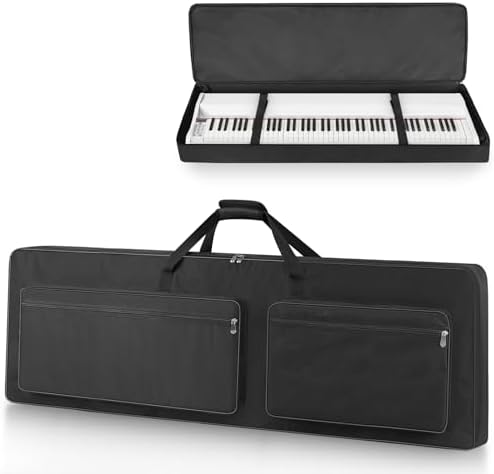 88-Key Keyboard Case – Full Padded Piano Gig Bag with Adjustable Shoulder Straps, 4 Storage Pockets for Accessories, 53.9" x 7.1" x 14.6" (Black)
