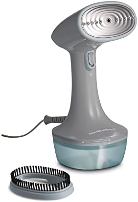 Hamilton Beach Handheld Garment Steamer for Clothes, Fabric and Drapes,1200 Watts, 400ml Water Tank, 20 Minutes of Continuous Steam, Vacation Essentials, Gray & Blue (11557)