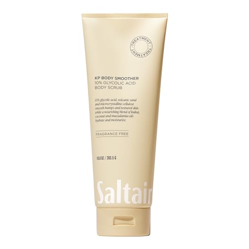 Saltair KP Body Scrub. 10% Glycolic Acid Treatment with Volcanic Sand and Plant Moisturizers. Fragrance-Free Physical Chemical Exfoliator. Exfoliating Body Scrubber for Rough Bumpy Skin, 10oz.