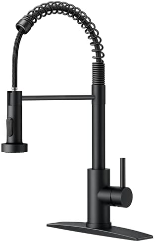 FORIOUS Black Kitchen Sink Faucet with Pull Down Sprayer, Stainless Steel Commercial Single Handle Classic Spring Pull Out Sink Faucet for Farmhouse Camper Laundry Utility Room RV