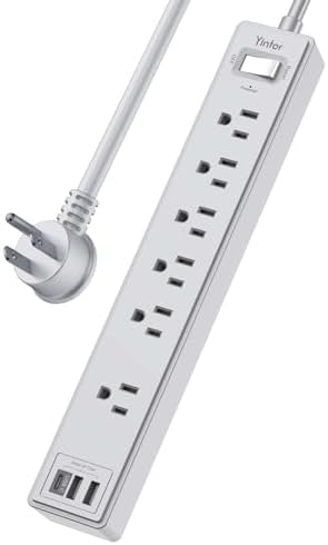 6Ft Power Strip Surge Protector - Yintar Extension Cord with 6 AC Outlets and 3 USB Ports for Home, Office, Dorm Essentials, 1680 Joules, ETL Listed, Grey