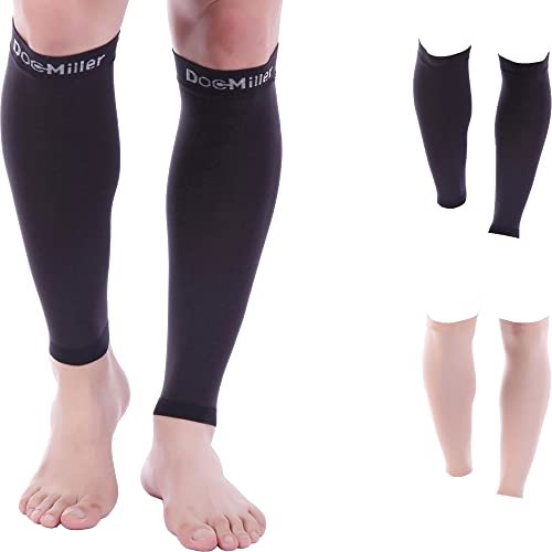 Doc Miller - Compression Calf Sleeve for Petite Men & Women, Medical Grade, 20-30mmHg Graduated Support for Running, Calf Tear, Shin Splints, Knee High, Black Calf Sleeves, Medium Size, 1 Pair, Petite