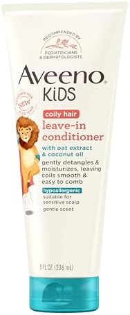 Aveeno Kids Coily Hair Leave-In Conditioner, Toddler Leave-In Conditioner for Sensitive Scalps Gently Detangles & Moisturizes Leaving Natural Curls & Coils Smooth, Hypoallergenic, 8 fl. oz
