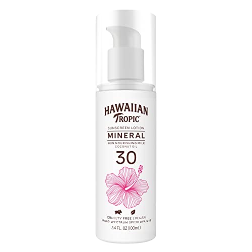 Hawaiian Tropic Mineral Skin Nourishing Milk Sunscreen SPF 30, 3.4oz | Sun Milk, Zinc Oxide Sunscreen, Mineral Sunblock, Oxybenzone Free Sunscreen, Travel Size Sunscreen, 3.4oz