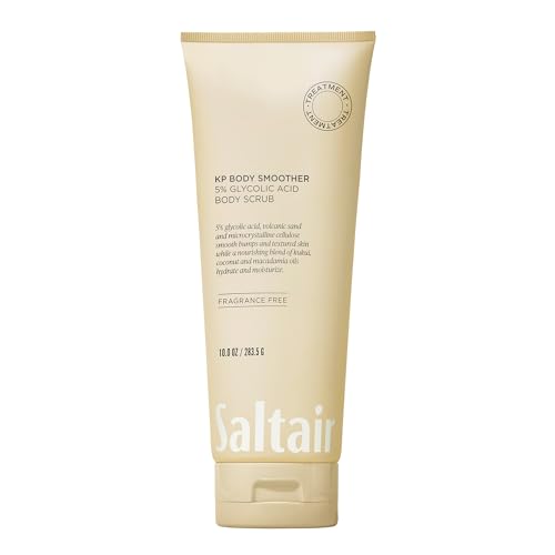 Saltair KP Body Scrub. 5% Glycolic Acid Treatment with Volcanic Sand and Plant Moisturizers. Fragrance-Free Physical Chemical Exfoliator. Exfoliating Body Scrubber for Rough Bumpy Skin, 10oz.