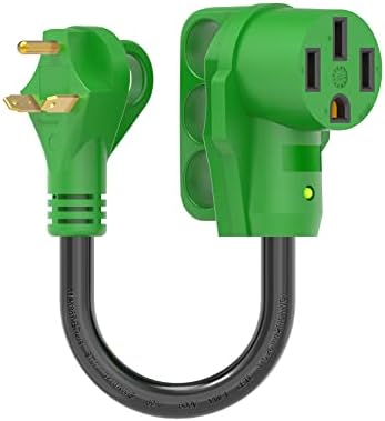RVGUARD 30 Amp to 50 Amp RV Adapter Cord 12 Inch, NEMA TT-30P to NEMA 14-50R, Dogbone Electrical Converter with LED Power Indicator and Disconnect Handle, Green, ETL Listed