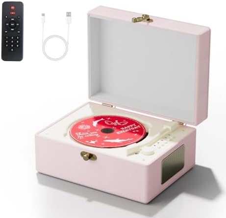 Time Music Box CD Player with Speakers; Bluetooth Transmitter; Festival Gift; BGM Player for Home Decor (Pink)