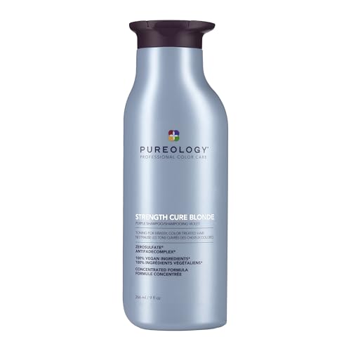 Pureology Strength Cure Blonde Purple Shampoo - For Blonde & Lightened Color-Treated Hair, Tones & Fortifies Brassy Hair, Sulfate-Free & Vegan