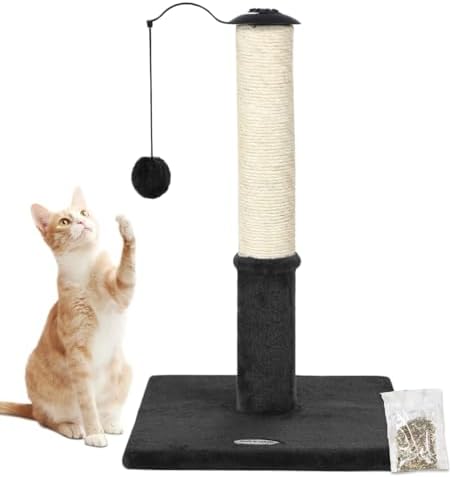 Happi N Pets 22" Cat Scratching Posts for Indoor Cats, Carpet Cat Scratch Post, Sisal Cat Scratcher, Cat Post with Rotatable Hanging Balls & Stable Base, Cat Scratchers for Kittens-Smoky Gray