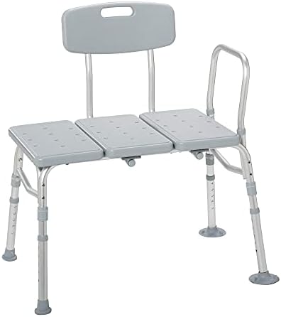 Drive Medical 12011KD-1 Tub Transfer Bench For Bathtub, Height Adjustable Shower Bench with Backrest, Shower Seat Shower Chair Bath Chair for Elderly, Seniors, Arm Support for Transfer, 400 Weight Cap