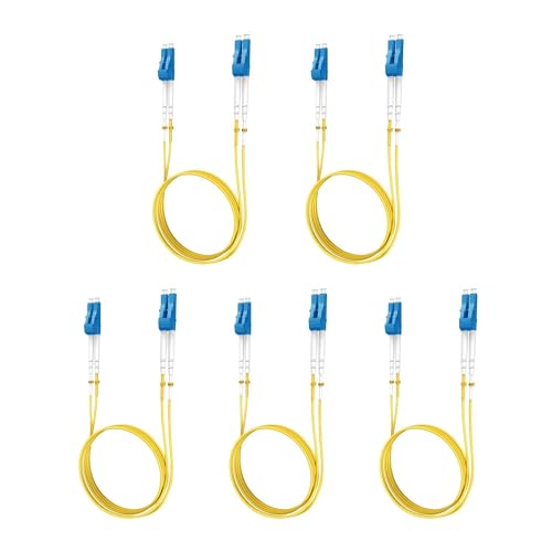 Yonwide Single Mode Fiber Lc to Lc 1m (3.28 ft) 5 Pack, OS2 Lc to Lc Single Mode Fiber Patch Cable Duplex, Singlemode Fiber Optic Cable Lc to Lc, LSZH SM Fiber Jumper Cord, Yellow SMF 1 Meter