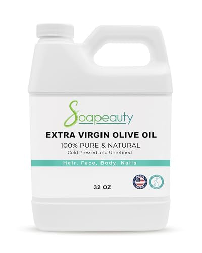 Soapeauty Extra Virgin Olive Oil | 100% Pure & Natural Unrefined Cold-Pressed Carrier Oil | Massage & Body Oil | for Skin, Face, Hair, and Soap Making | Carrier for Essential Oils - 32 Fl Oz