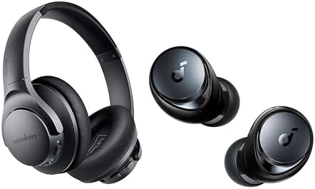 Soundcore by Anker Space A40 Adaptive Noise Cancelling Wireless Earbuds, Reduce Noise by Up to 98%, 50H Playtime, Hi-Res Sound, with Life Q20 Noise Cancelling Headphones, Hi-Res Audio, 40H Playtime