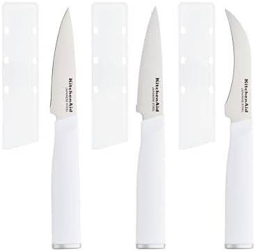 KitchenAid Paring Knife Set, High Carbon Stainless Steel Kitchen Knife Set, Razor-Sharp Blades, 3 Piece, White