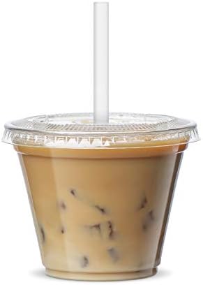 Comfy Package [9 oz. - 100 Count Clear Plastic Cups With Lids, Disposable Coffee Cups with Flat Lids - Ideal for Cold Beverages, Smoothies, and To-Go Drinks