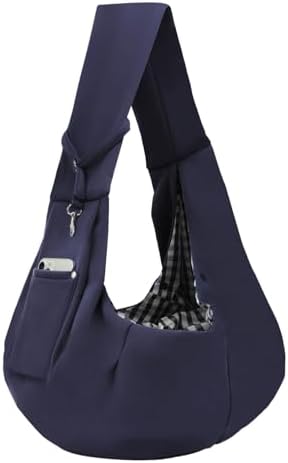 Dog Carrier Sling - Reversible Puppy Carrier Purse with Storage Pocket, Hand-Free Dog Sling Carrier for Carry Small Dogs and Cats, Travel Safety Harness, Dog and Cat Harness (Dark Blue)
