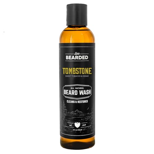 Live Bearded Beard Wash, 8 fl oz - Water-Based Face Cleanser with All-Natural Ingredients for a Gentle, Deep Clean - Made in the USA | Tombstone Scent - Sweet Tobacco, Cedar