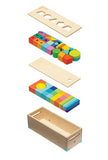 LOVEVERY | The Block Set | Solid Wood Building Blocks and Shapes + Wooden Storage Box, 70 Pieces, 18 Colors, 20+ Activities, Toddler Block Set and Converts into a Pull Car, Ages 18 to 48+ months