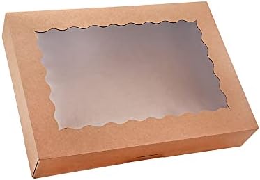 20-Pack Bakery Boxes with Window, 12" x 8" x 2.5" Cookie Boxes, Treat Boxes, Large Donut Boxes for Muffins and Pastries (Brown)