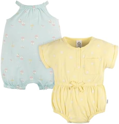 Gerber Baby Girls' Sleeveless and Short Sleeve Romper Set