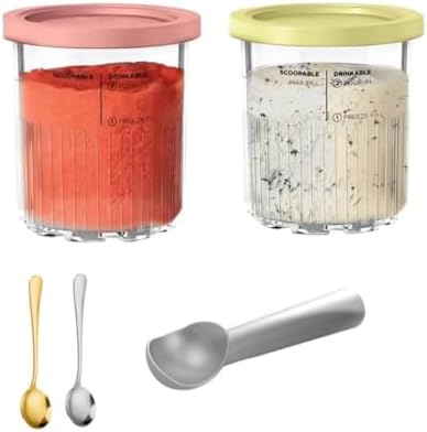2 Pack-Compatible with NC501 NC500 Ninja Creami Deluxe Pints and Lids, Replacement for Ninja Creami 11-in-1 Series Deluxe Ice Cream Maker, 24oz Cups Dishwasher Safe with 1 Spoon