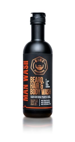 GIBS Grooming 3 in 1 Man Wash Body Wash for Men - Beard & Hair Moisturizing, & Cleansing Liquid Body Wash - Sulfate & Paraben Free
