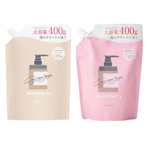 COCONE Clay Cream Shampoo Cocone Hagukumi Plus 2-Piece Set (Earl Gravel Gamot/Herb Rose Refill Set)