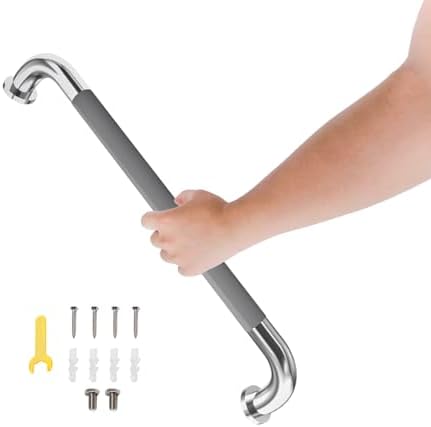 24 Inch Shower Grab Bar, Bathroom Grab Bar Handle with Anti-Slip Knurled Grip, Stainless Steel Bath Balance Bar, Bath Safety Bar Support for Seniors Elderly, Shower Hand Rails Brushed Nickel -1 Pack