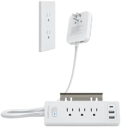 Leadchuang Flat Plug Power Strip with USB C Wall Charger, 6ft Power Strip with USB Ports 3 Outlets and 5 USB Ports, Surge Protector Power Strip Flat Plug Extension Cord Flat Wall Plug,Mountable,home