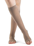 DYNAVEN by Sigvaris Women's Compression Calf-High Socks 20-30mmHg - Open Toe Design for Daily Comfort & Support - Medium Short - Light Beige
