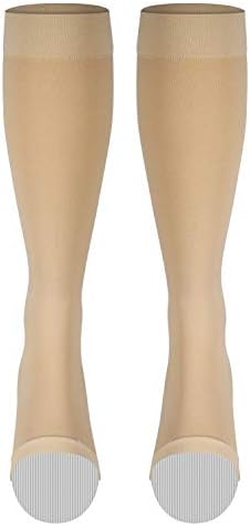 NuVein Medical Compression Stockings, 20-30 mmHg Support for Women & Men, Knee Length, Open Toe, Beige, 4X-Large