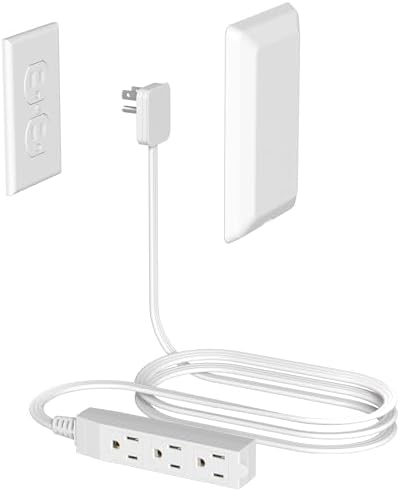 3 Outlet Power Strip with Flat Plug Extension Cord 8FT,Ultra Thin Outlet Concealer with Outlet Covers Baby Proofing,Universal Size for Home,Bedroom,Kitchen,Bathroom with ETL Listed,White