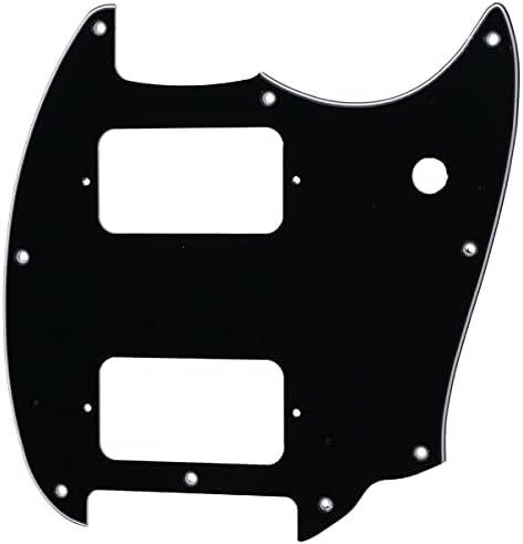 Musiclily Pro 9 Holes Round Corner HH Guitar Pickguard 2 Humbuckers for Squier Bullet Series Mustang Electric Guitar, 3Ply Black
