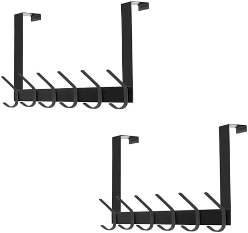 DOKU 2Pack Over The Door Hook, Heavy Duty Over Door Hanger Holder for Coat Robe Hat Clothe Towels Hanging, Bathroom Organizer Towel Rack 12 Hooks, Matte Black